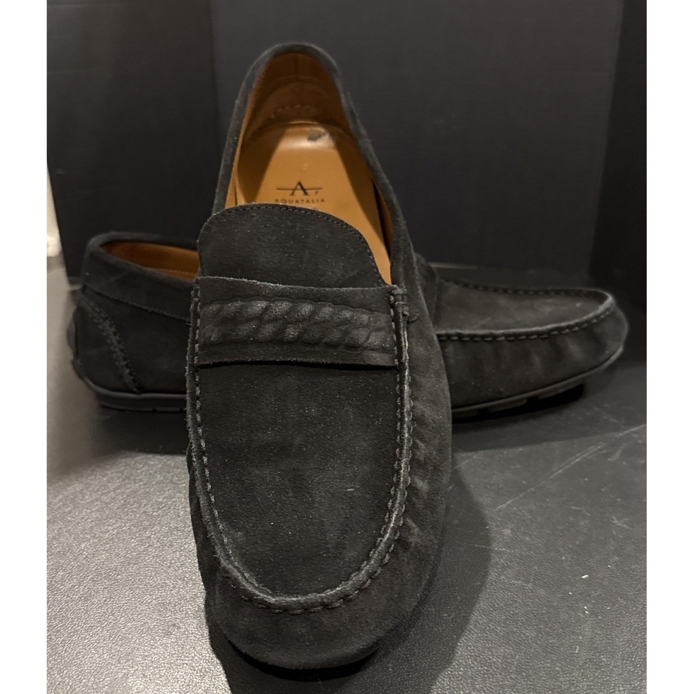 Aquatalia Mens Black Suede Size 12 Driving Loafers Moccasin‎ Italy